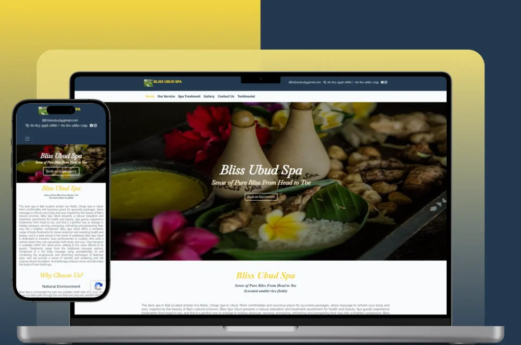 Bliss Ubud Spa is a hospitality website showcasing hotel accommodations and spa services in Ubud, Bali, featuring company profile, service packages, and an SEO-optimized user experience to enhance online visibility and bookings.