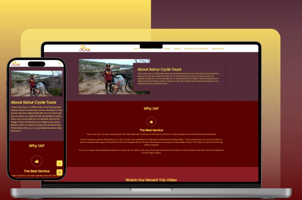 Sanur Cycle Tours is a cycling tour website designed to showcase tour packages, company profile, and services with a user-friendly and SEO-optimized experience, helping travel businesses improve their online presence and conversions.